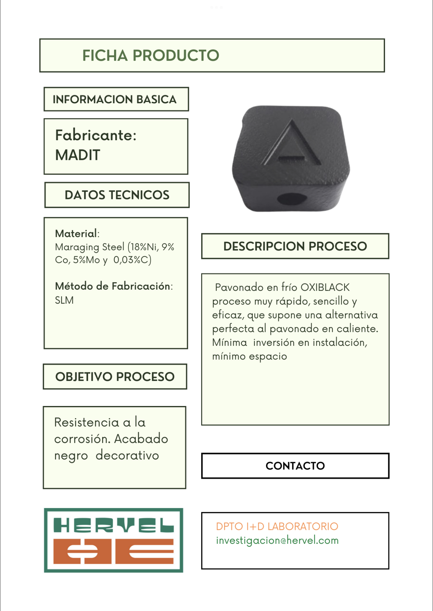 Ficha Tecnica Pieza Postprocesada Fabricada SLM