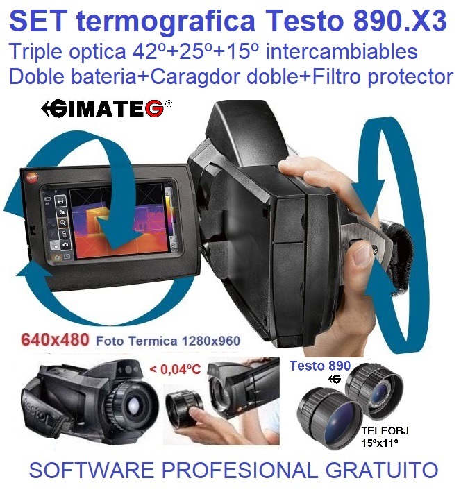 Testo 890 termografica foto alta resolucion, video radiometrico , Lector QR, venta alquiler Gimateg