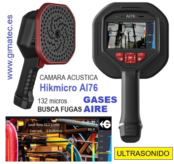 Busca fuga gases y aire comprimidoCamara acústica ultrasonido Hikmicro Ai76 con 132 micros gimateg 