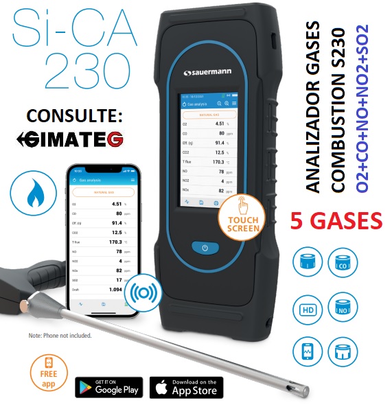 Analizador Combustion 5 gases O2+CO+SO2+NO+NO2 Sica230 venta alquiler gimatec Distrib Sauermann